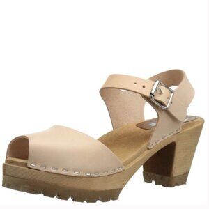 Mia Greta Open-Toe Clogs Mules Sandals Natural Light Beige Size 39 NEW + Box
